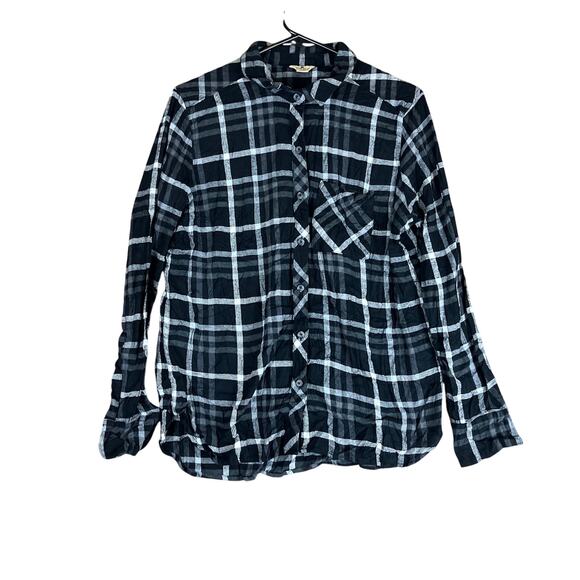 Woolrich Womens Shirt Black White Plaid Flannel Button Down 100% Cotton Large - Picture 1 of 12